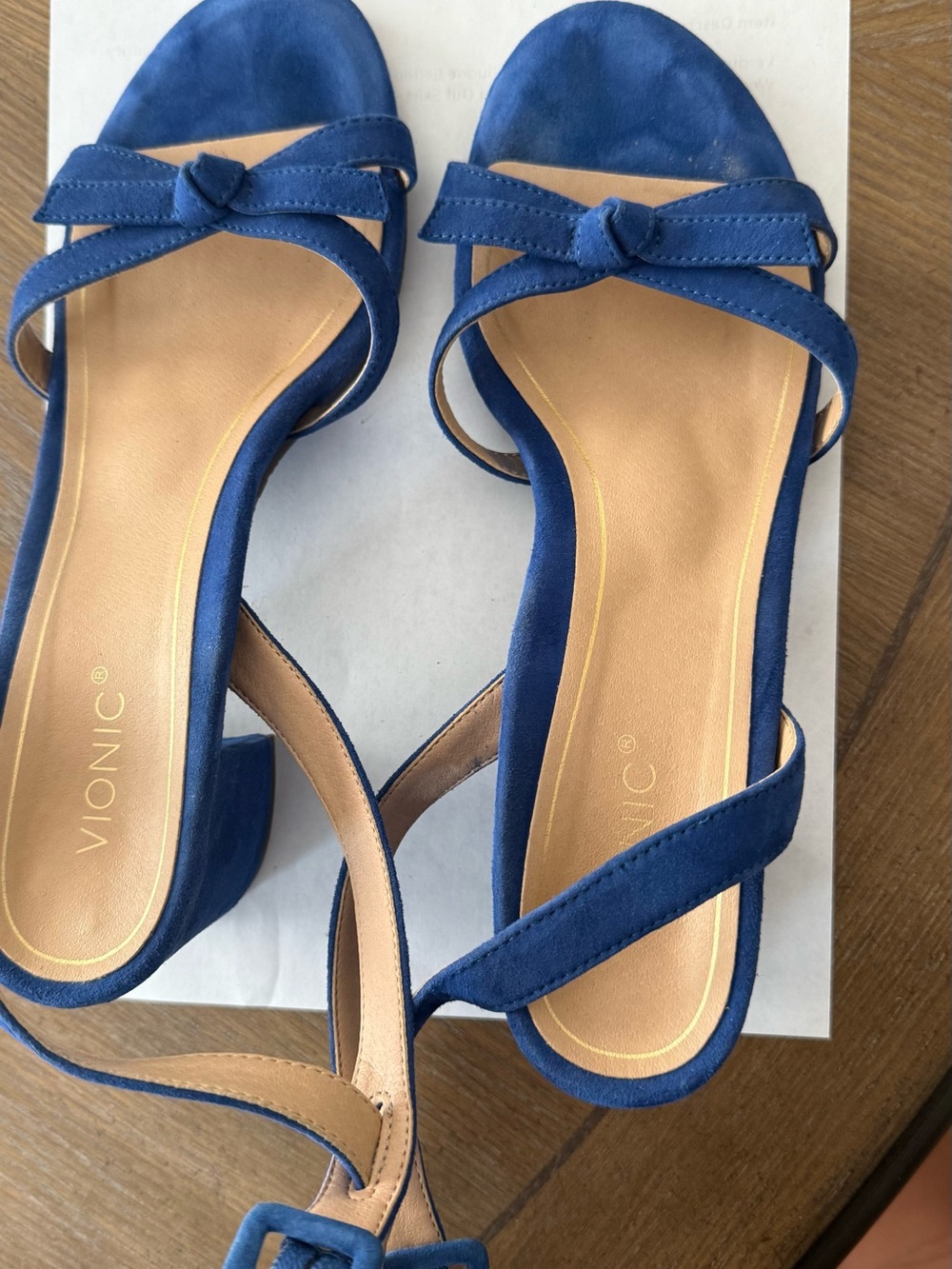 Vionic Blue Suede Knot Strap Block Heel Sandals